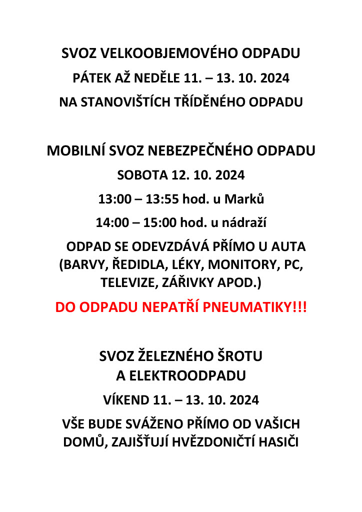 Svoz velkoobjemového odpadu 2024